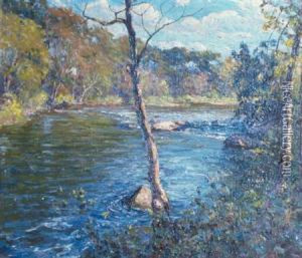 Sunlit River Landscape Oil Painting - Hal Robinson