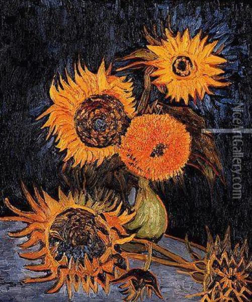 Five Sunflowers In A Vase Oil Painting - Vincent Van Gogh