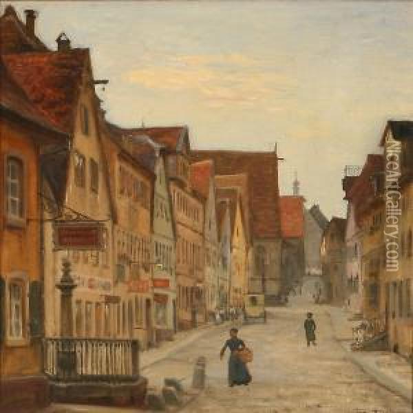 Street Scene From A City Oil Painting - Tom Petersen
