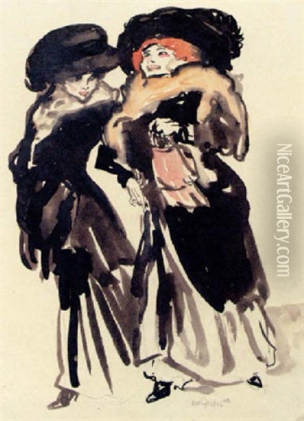 Two Elegant Ladies Oil Painting - Leo Gestel