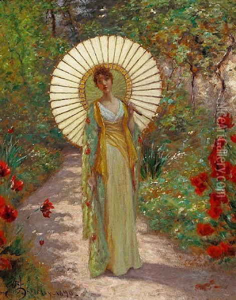 The Japanese Parasol Oil Painting - William John Hennessy