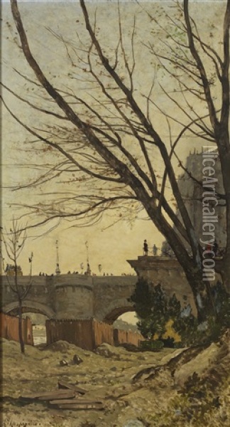 Vue Du Pont Neuf Oil Painting - Henri Joseph Harpignies
