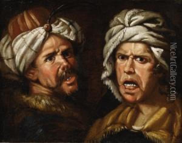 Two Grotesque Heads Oil Painting - Bartolomeo Passarotti