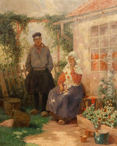 Pareja De Holandeses En Unjardin Oil Painting - Rudolf Alfred Hoger