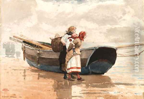 Two Girls and a Boat, Tynemouth, England Oil Painting - Winslow Homer