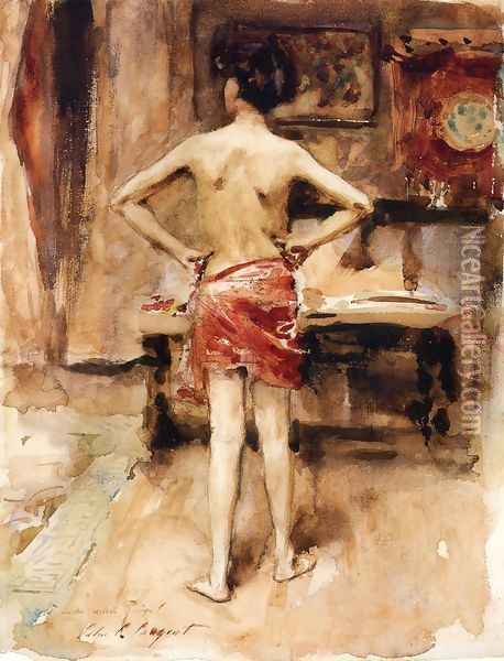 The Model Interior With Standing Figure Oil Painting - John Singer Sargent