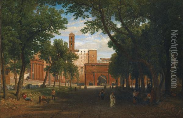 Rome, A View Of The Campo Vaccino Oil Painting - Eugene Ferdinand Buttura
