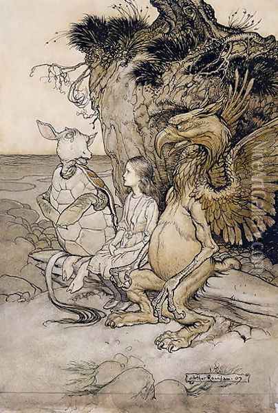 Alice and the Mock Turtle, illustration from Alices Adventures in Wonderland, 1907 Oil Painting - Arthur Rackham