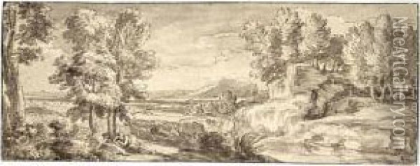 Panoramic Italianate Landscape With A Figure Resting In The Foreground Oil Painting - Abraham Genoels