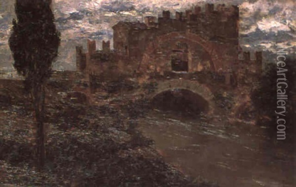 Kastell In Toskanischer Landschaft Oil Painting - Gerolamo Cairati