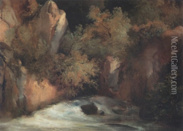 Torrent Avec Des Rochers, Les Gorges De La Cere, Cantal Oil Painting - Jean Charles Joseph Remond