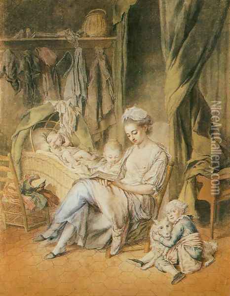 The Happy Mother c. 1775 Oil Painting - Johann Anton de Peters