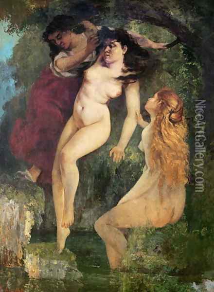 Three Bathers Oil Painting - Gustave Courbet
