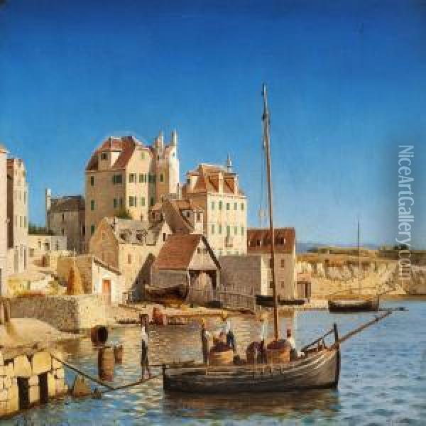 View Of The Harbour Of Spalato Oil Painting - Christian Eckardt