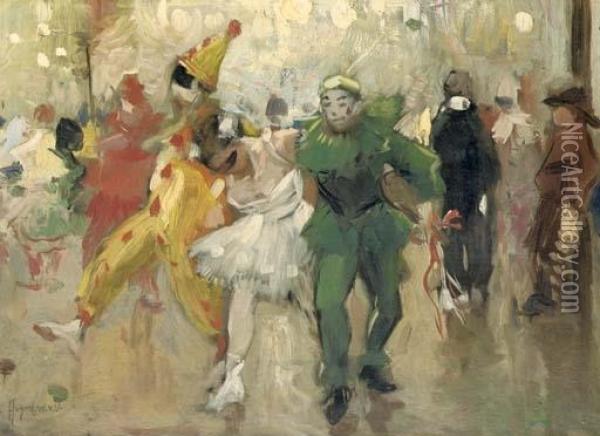Dancing At The Bal Masqua Oil Painting - August Willem van Voorden