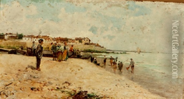 Mariscadoras En La Playa Oil Painting - Jose Navarro Llorens