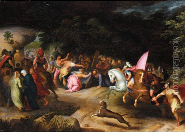 Saint Veronica Holding Out Her Veil To Christ On The Road To Calvary Oil Painting - Frans II Francken
