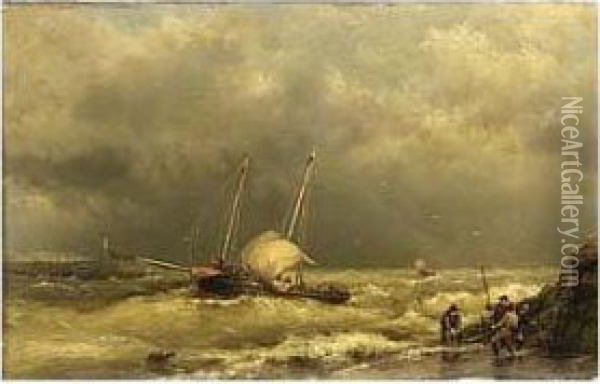 Shipping In Choppy Waters Oil Painting - Hermanus Koekkoek