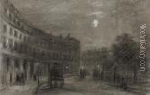A London Crescent, With A 
Carriage And Elegant Figures, At Dusk Unframed Chalk Drawings, The 
Majority Topographical Subjects And Studies Of Carriages And Elegant 
Figures On London Streets (one Illustrated), Trafalgar Square And Rustic
 Views, One I Oil Painting - George James Rowe