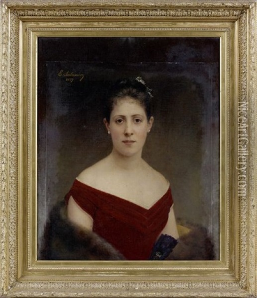 Portrait De La Marquise De Croix (nee Antoinette De Durfort Civrac De Lorge) Oil Painting - Eugenie Alexandrine Marie Salanson