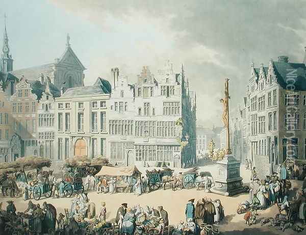 Place de Mer at Antwerp Oil Painting - Thomas Rowlandson