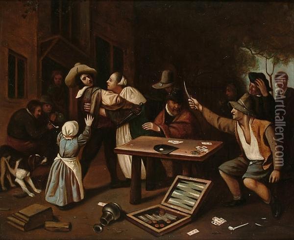 An Argument Over A Card Game Oil Painting - Jan Steen