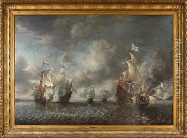 Scene Of Naval Battle Oil Painting - Jan Abrahamsz. Beerstraten