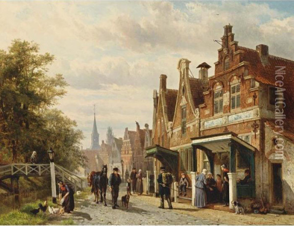 A View Of Makkum Oil Painting - Cornelis Springer
