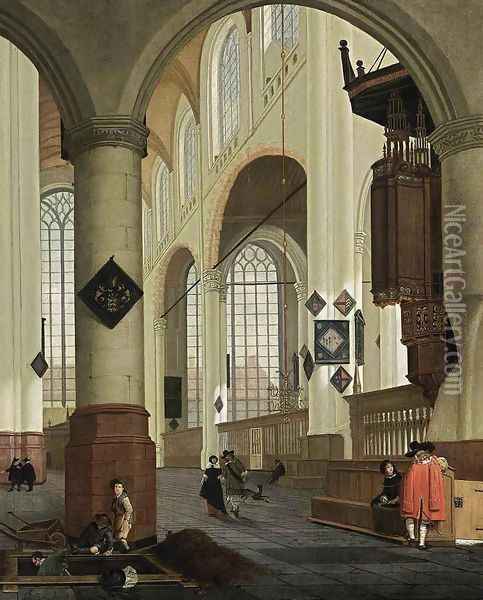 Interior of the Oude Kerk in Delft (1) Oil Painting - Cornelis De Man