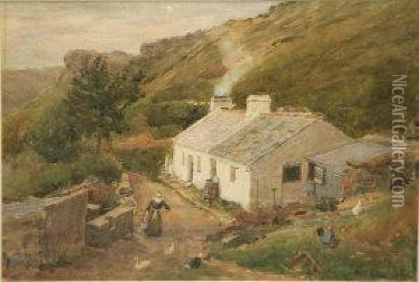 Hillside Cottage Oil Painting - Joseph Poole Addey