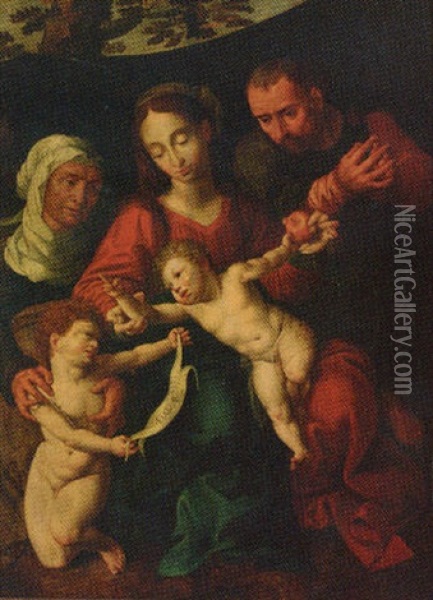 The Holy Family With The Infant Saint John The Baptist And Saint Elizabeth Oil Painting - Jan Sanders (Jan van) Hemessen