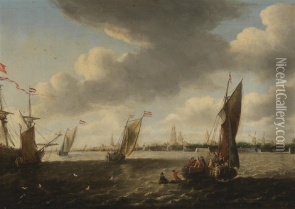 Ships On The Scheldt Before Antwerp Oil Painting - Bonaventura Peeters the Elder