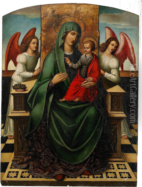 Maria Och Jesusbarnet Omgiven Av Anglar Oil Painting - Juan de Borgona