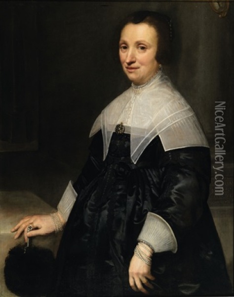 Portrait Of Lucretia Van Der Meulen Oil Painting - Jan Anthonisz Van Ravesteyn