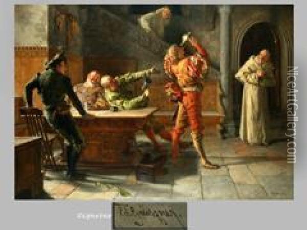Darstellung Von Vier Zechern In Einem Kloster Mit Herbei Oil Painting - Eduard Von Grutzner