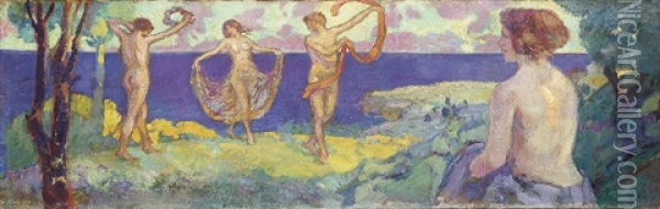 Tanzende Am Meer Oil Painting - Ludwig Von Hofmann