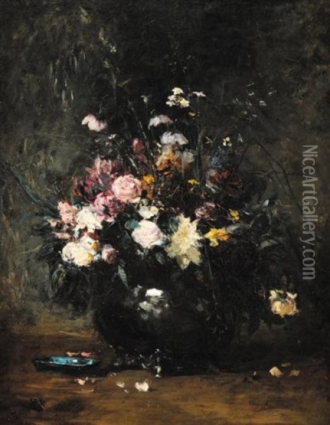 Bouquet De Fleurs Sur Un Entablement Oil Painting - Louis Appian