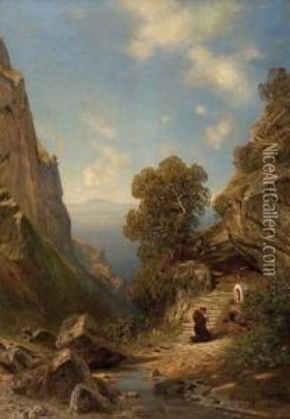 Italienische Steilkuste Mit Betendem Franziskaner Oil Painting - Ascan Lutteroth