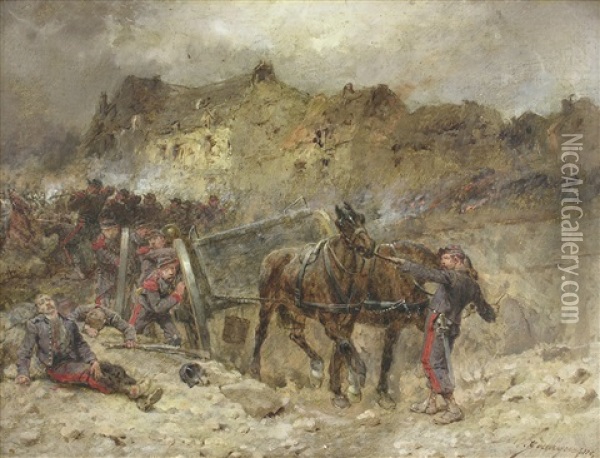 La 8eme Batterie, Episode Du 16 Aout, 1870 Oil Painting - Wilfrid Constant Beauquesne
