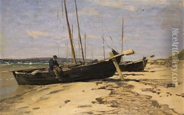 Rest On The Beach Oil Painting - Eugen Gustav Duecker