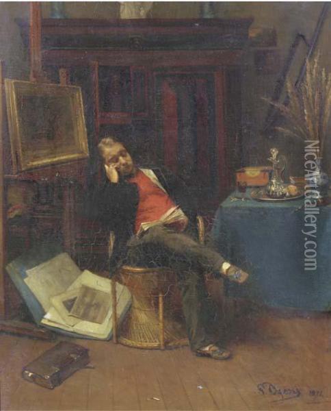 Reading In The Artists Studio Oil Painting - Pieter Oyens