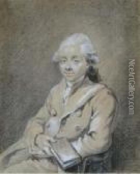 Portrait Of A Gentleman, Seated, Holding A Book Oil Painting - Francois-Hubert Drouais