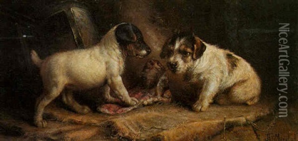 Puppies With A Bone Oil Painting - John Fitz Marshall