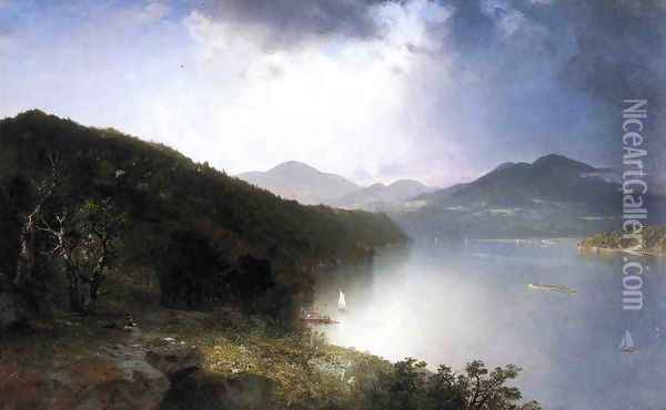 View on the Hudson Oil Painting - John Frederick Kensett