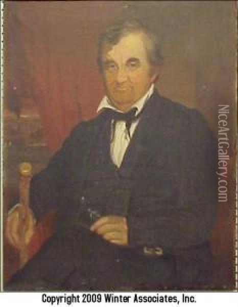 Portrait Of Seated Gentleman Holding Cane And Spectacle Oil Painting - J. B. Spencer