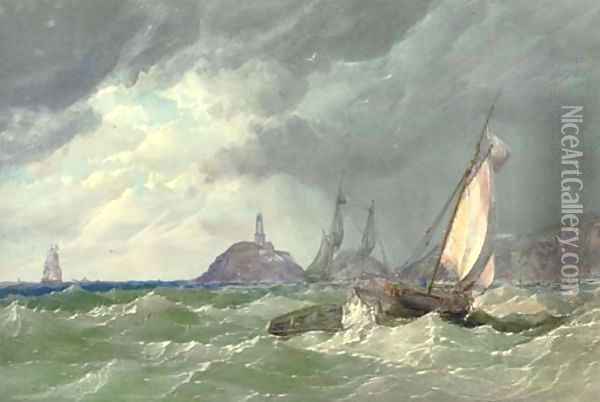Shipping off the Mumbles lighthouse Oil Painting - Samuel Jackson