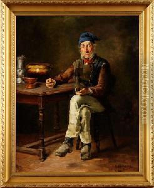 Interior Med Farbror Oil Painting - George Haquette