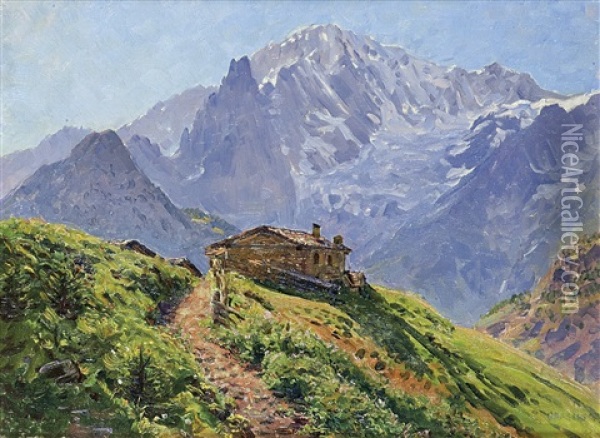 Courmayeur (sotto Il Monte Bianco) Oil Painting - Giuseppe Grassis