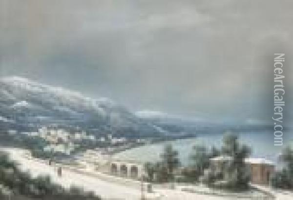 Veduta Costiera Sotto La Neve Oil Painting - B. Meuris
