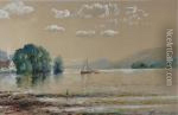 Sailing Along A River Oil Painting - Edmund Darch Lewis